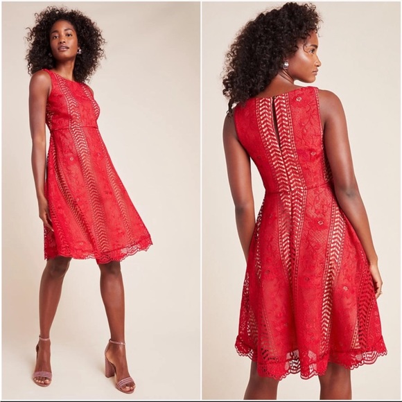 Anthropologie Red Georgia Lace Mini Dress Size US 6 OB1049481